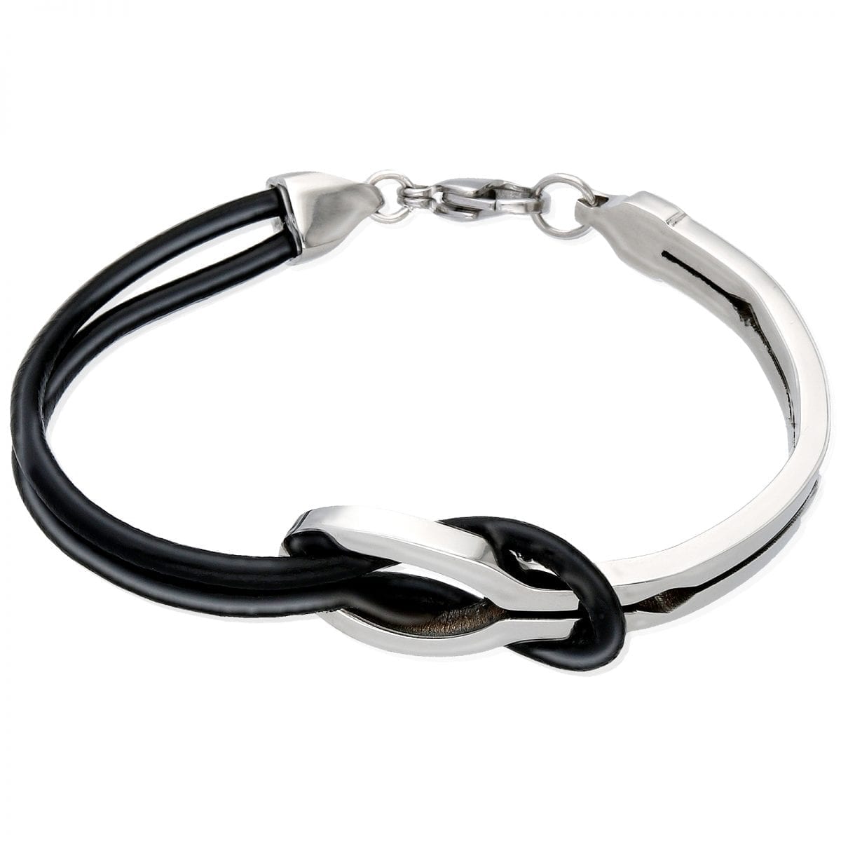 Leather & Stainless Steel Love Infinity Men's Unisex Cuff Bangle Bracelet 7.5"