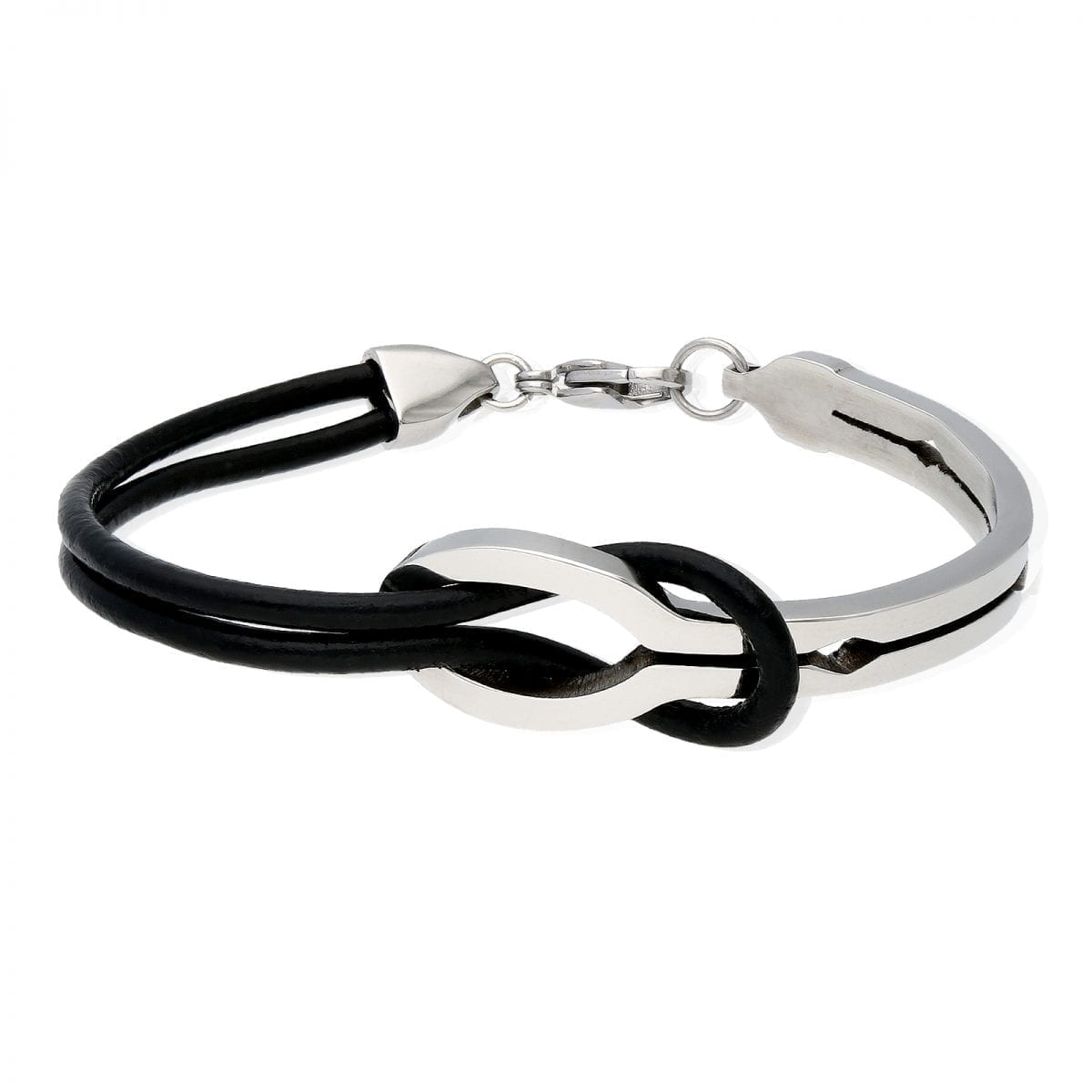 Leather & Stainless Steel Love Infinity Men's Unisex Cuff Bangle Bracelet 7.5"