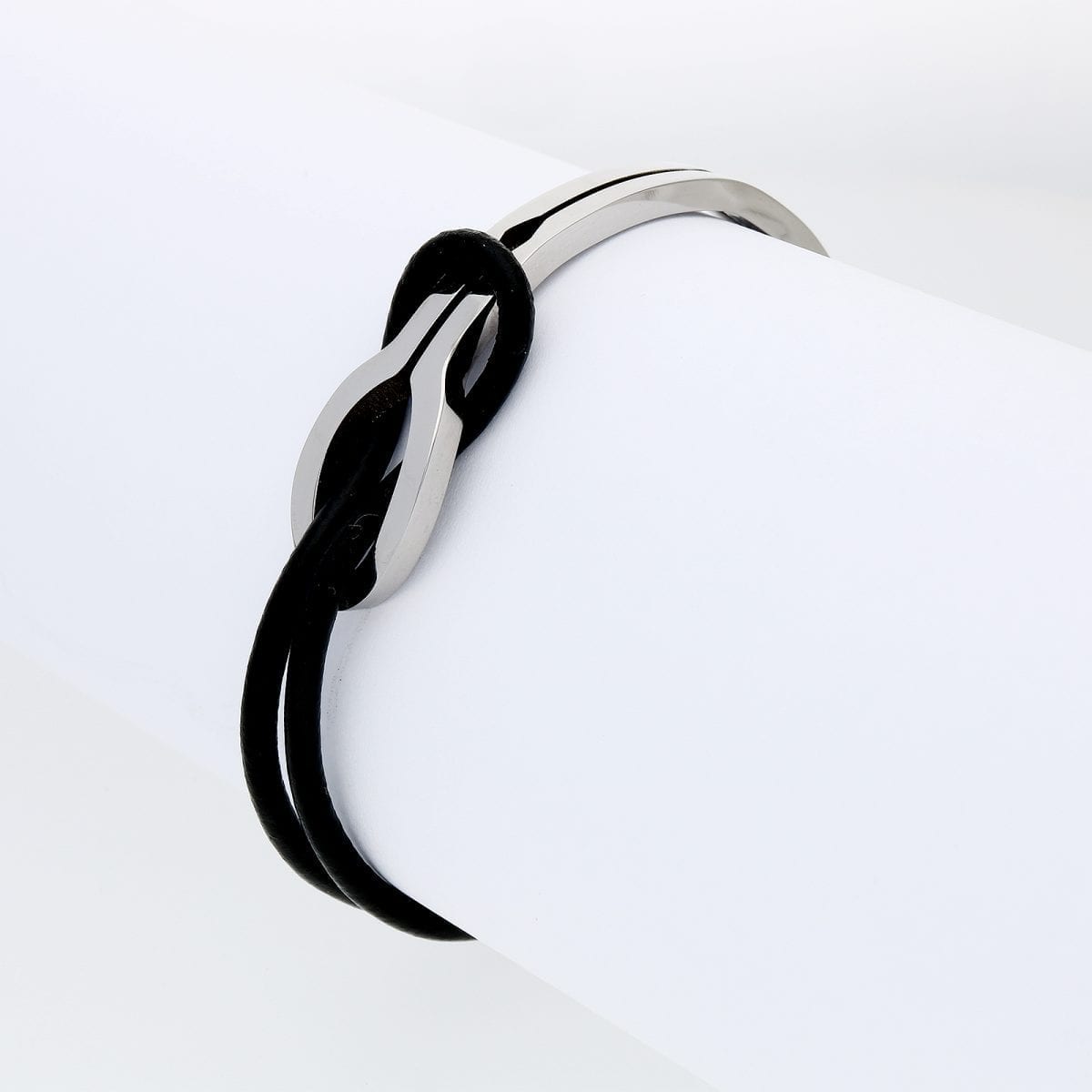 Leather & Stainless Steel Love Infinity Men's Unisex Cuff Bangle Bracelet 7.5"