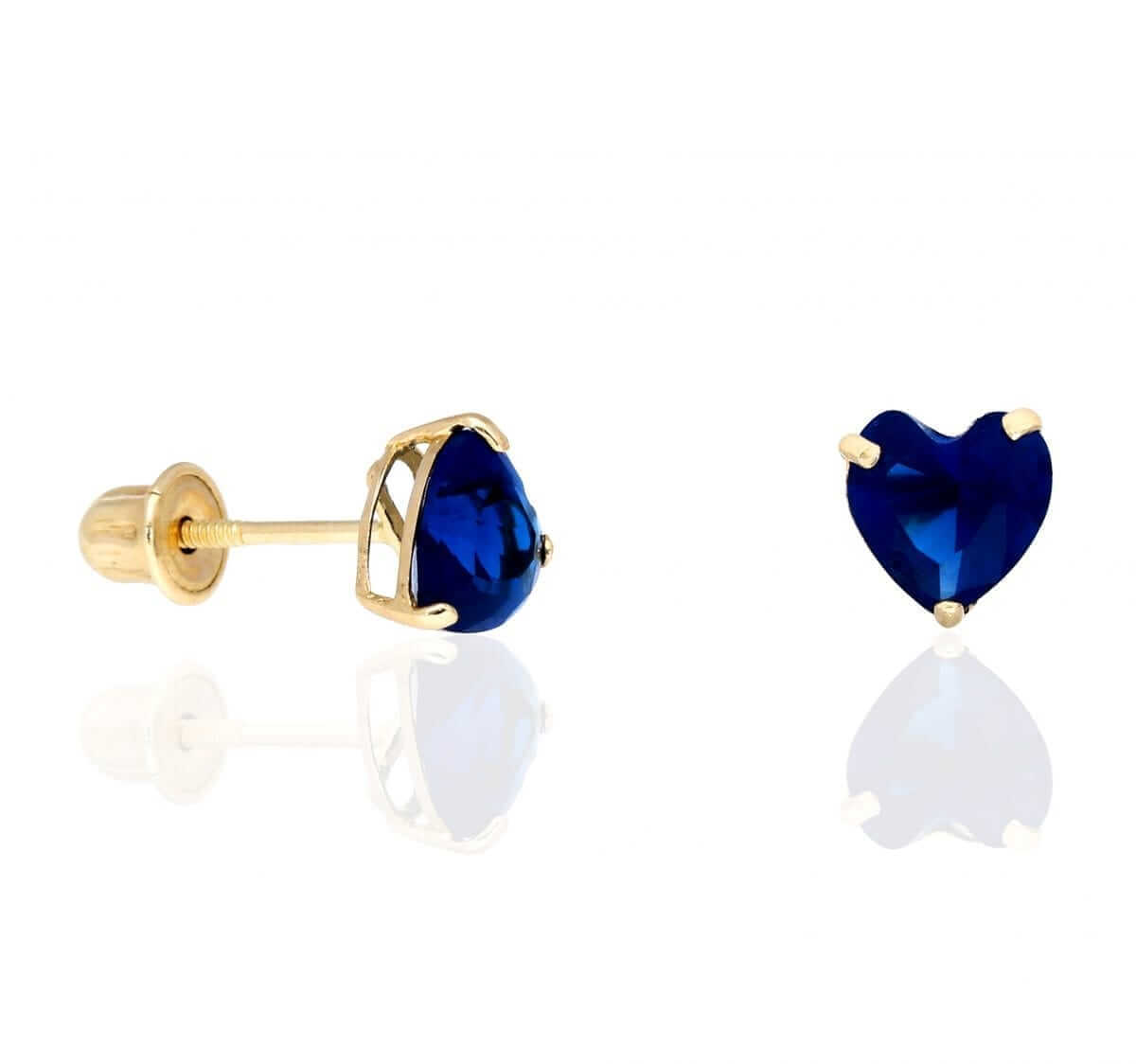 14K Yellow Gold Birthstone Heart Screw Back Stud Earrings 5mm
