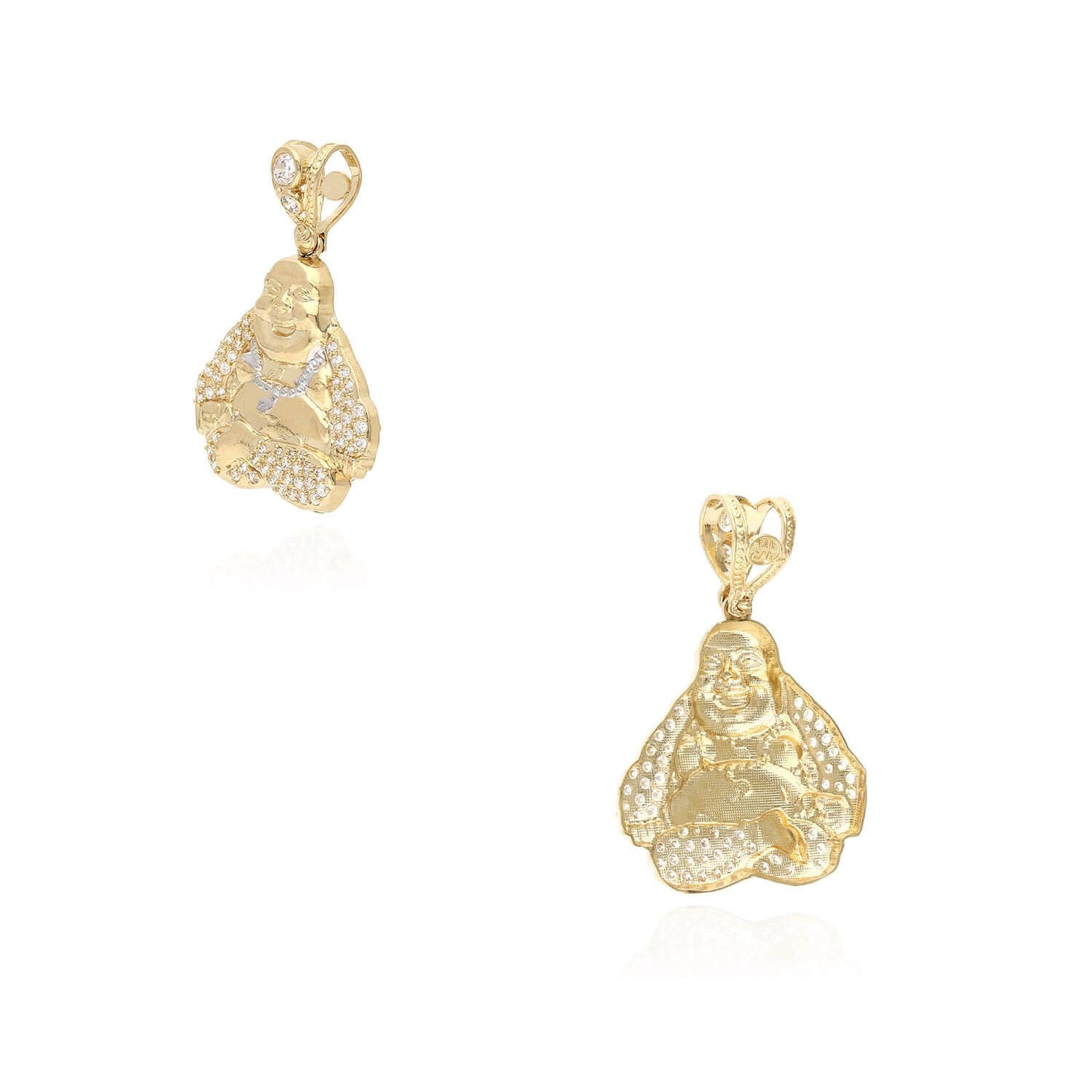 14K Solid Yellow Gold CZ Buddha Charm Pendant 1.65"-2.13"