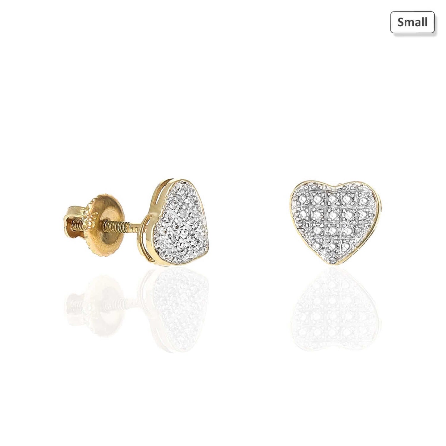 Natural Diamond 10k Yellow Gold Pave Heart Stud Earrings 6.5mm-9mm