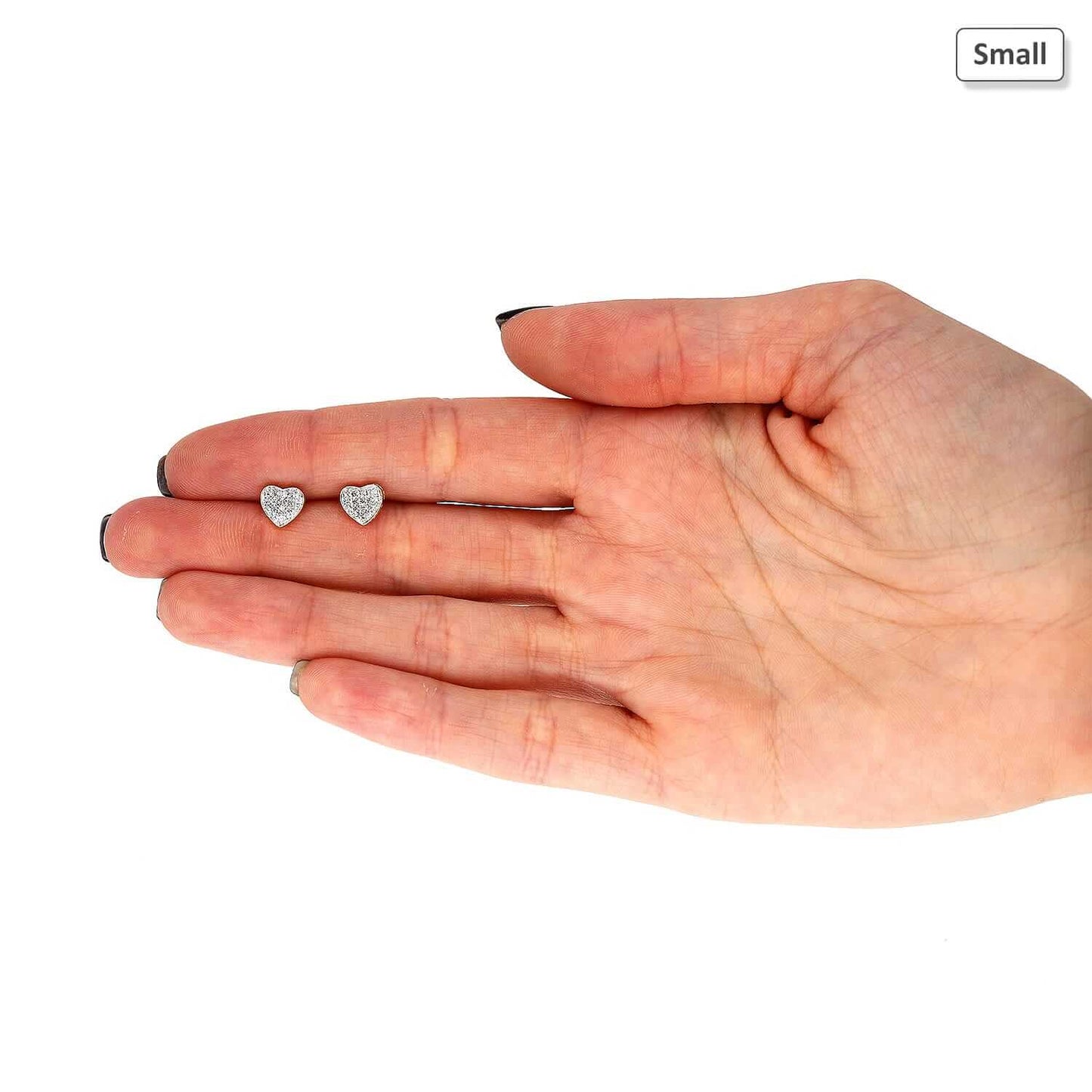 Natural Diamond 10k Yellow Gold Pave Heart Stud Earrings 6.5mm-9mm