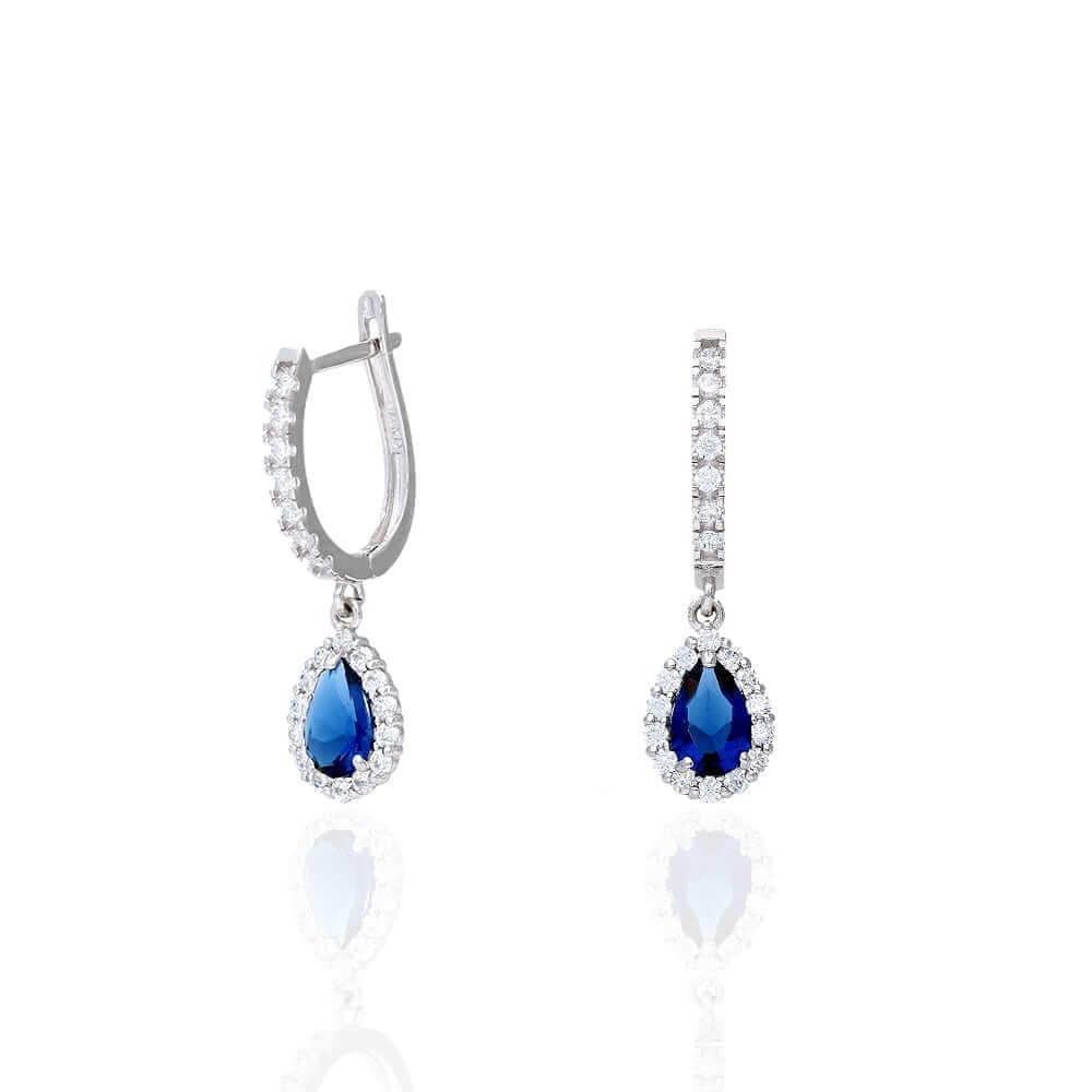 14k Yellow White Gold Birthstone Teardrop Diamond Halo Earrings 1"