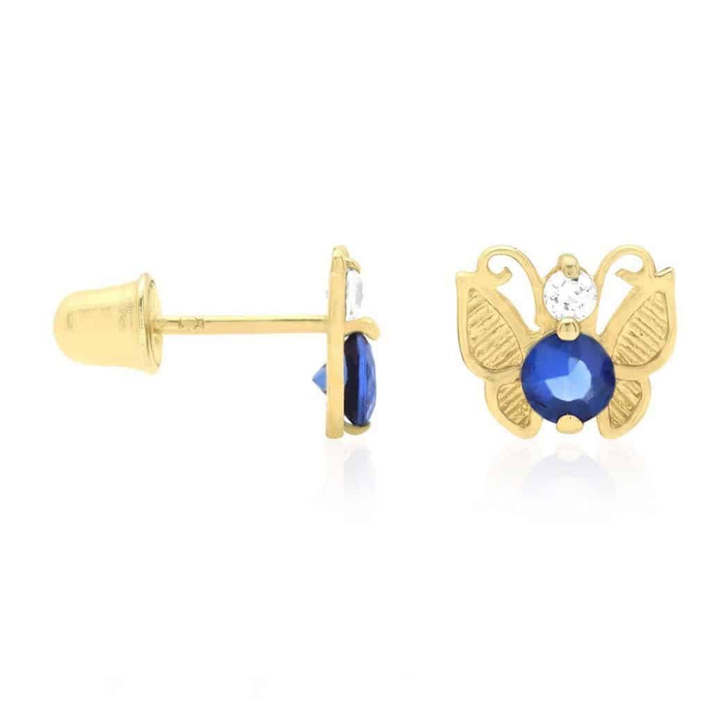 14K Yellow Gold Simulated Birthstone Butterfly Screw Back Stud Earrings