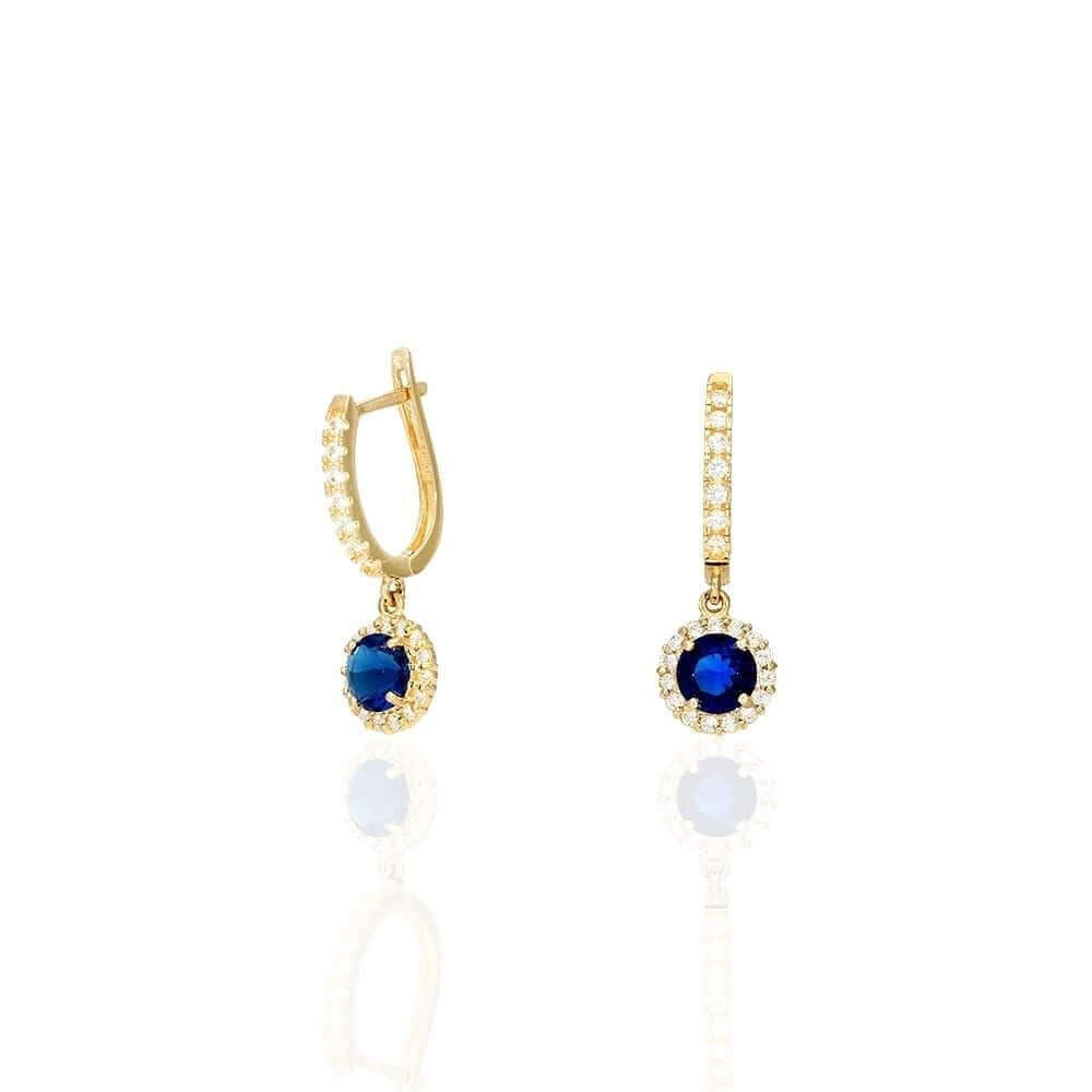 14k Yellow Gold White Gold Round Birthstone Diamond Halo Earrings 1"