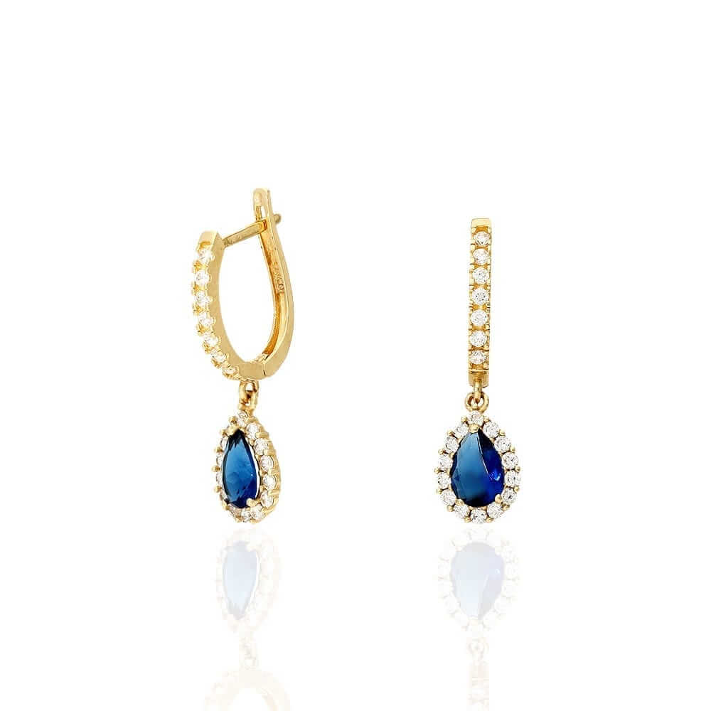 14k Yellow White Gold Birthstone Teardrop Diamond Halo Earrings 1"