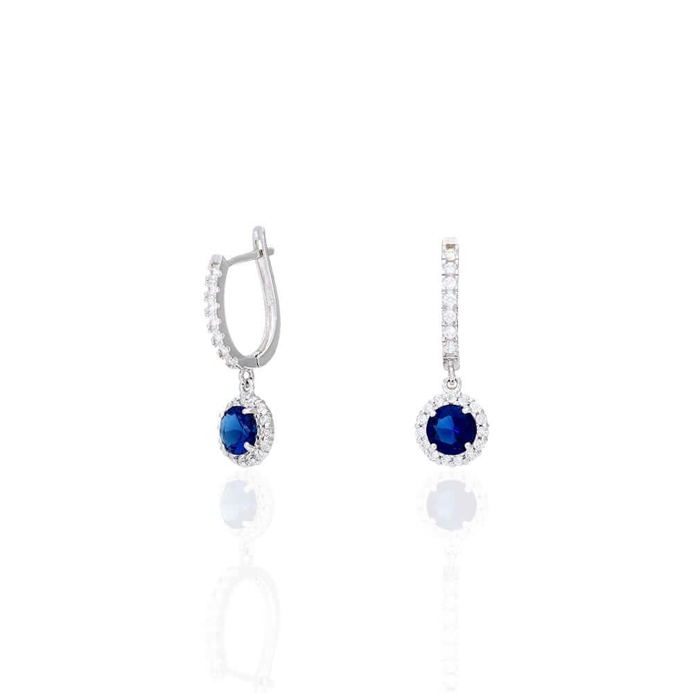 14k Yellow Gold White Gold Round Birthstone Diamond Halo Earrings 1"