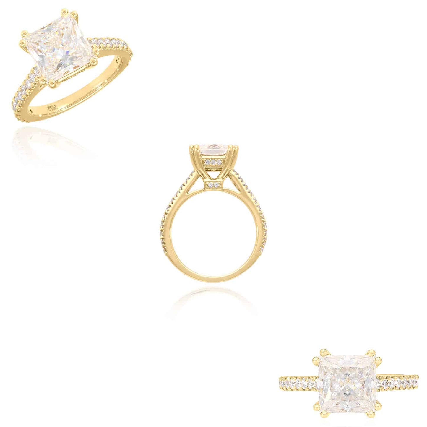 3.2CTW Natural Diamond and Princess Real Moissanite 14K Yellow Gold Engagement Ring