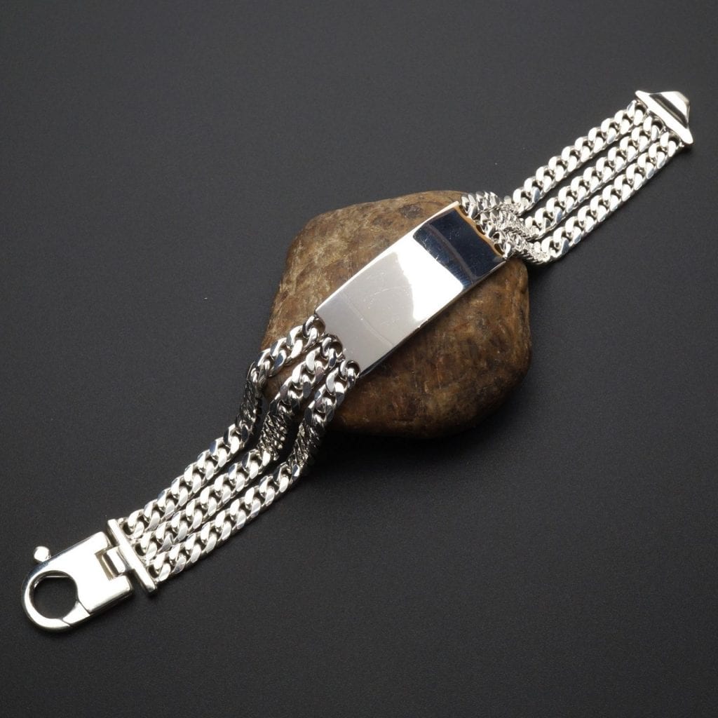 Solid Italy 925 Sterling Silver 13mm Triple Cuban Wide Bar Bracelet 9"