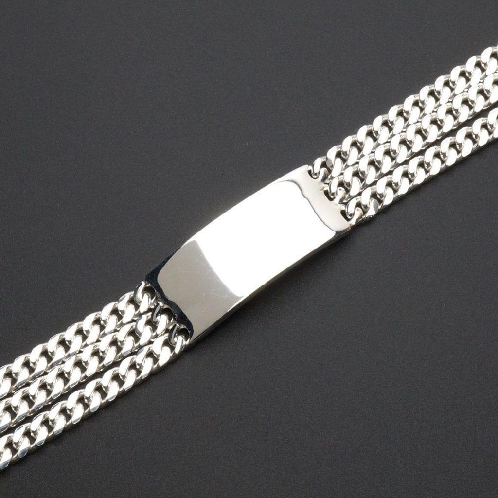 Solid Italy 925 Sterling Silver 13mm Triple Cuban Wide Bar Bracelet 9"