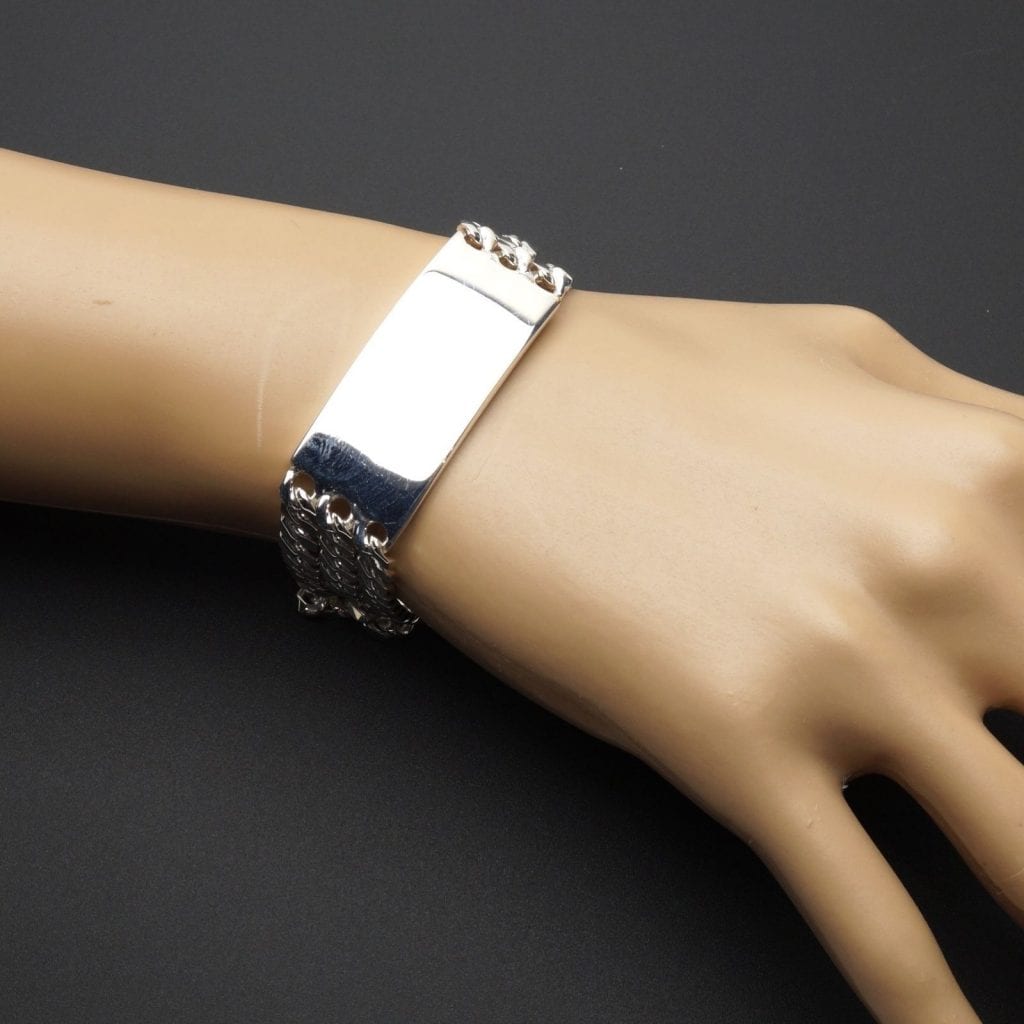 Solid Italy 925 Sterling Silver 13mm Triple Cuban Wide Bar Bracelet 9"
