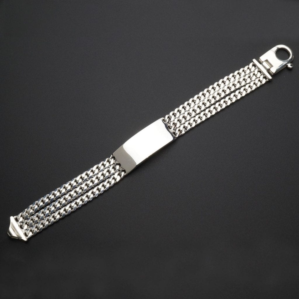 Solid Italy 925 Sterling Silver 13mm Triple Cuban Wide Bar Bracelet 9"