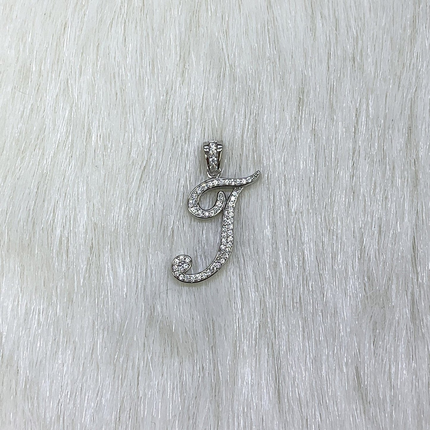 925 Sterling Silver Single Script Initial Cubic Zirconia Pendant Necklace 18"