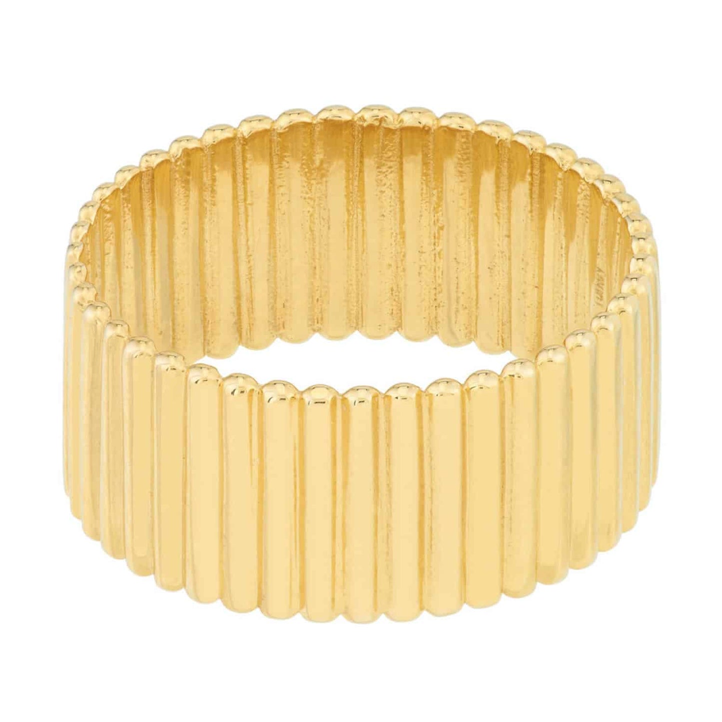 14K Real Gold Ribbed Cigar Wide Band Ring
