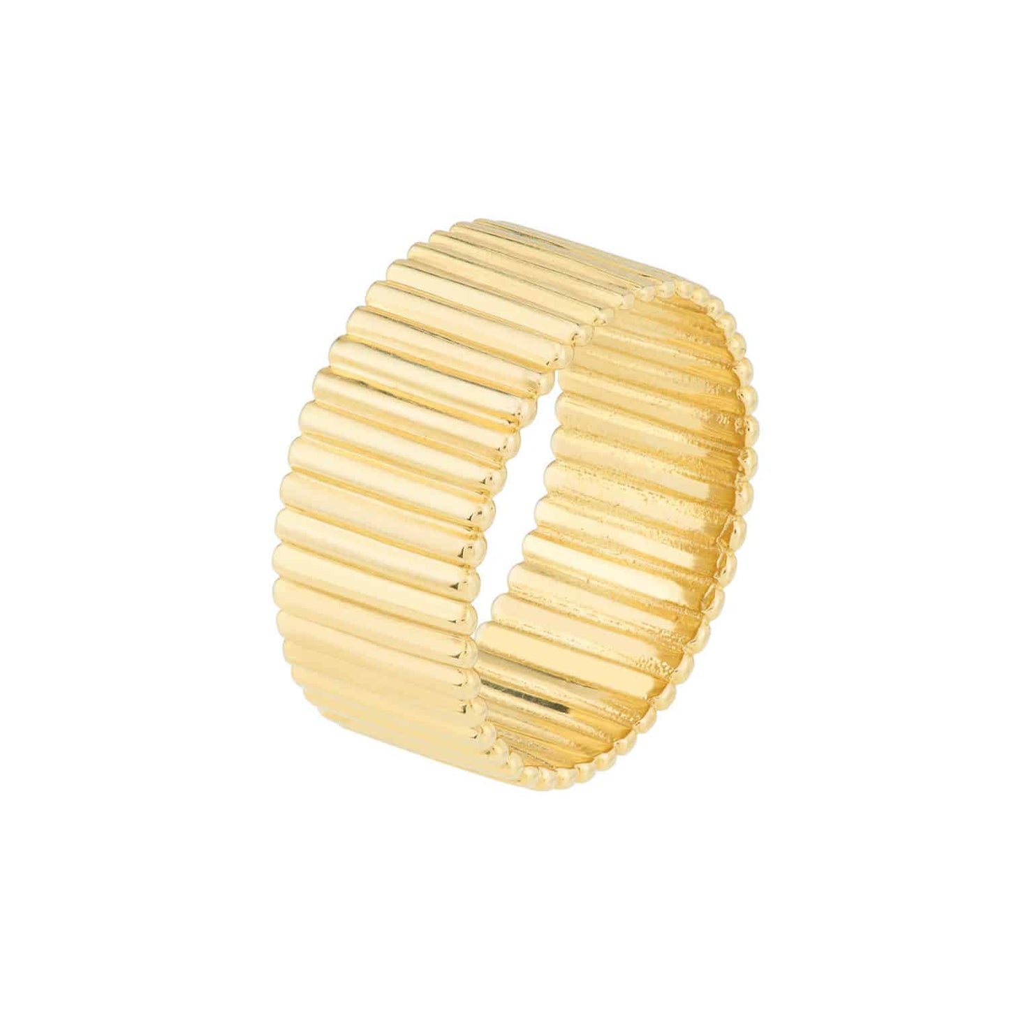 14K Real Gold Ribbed Cigar Wide Band Ring