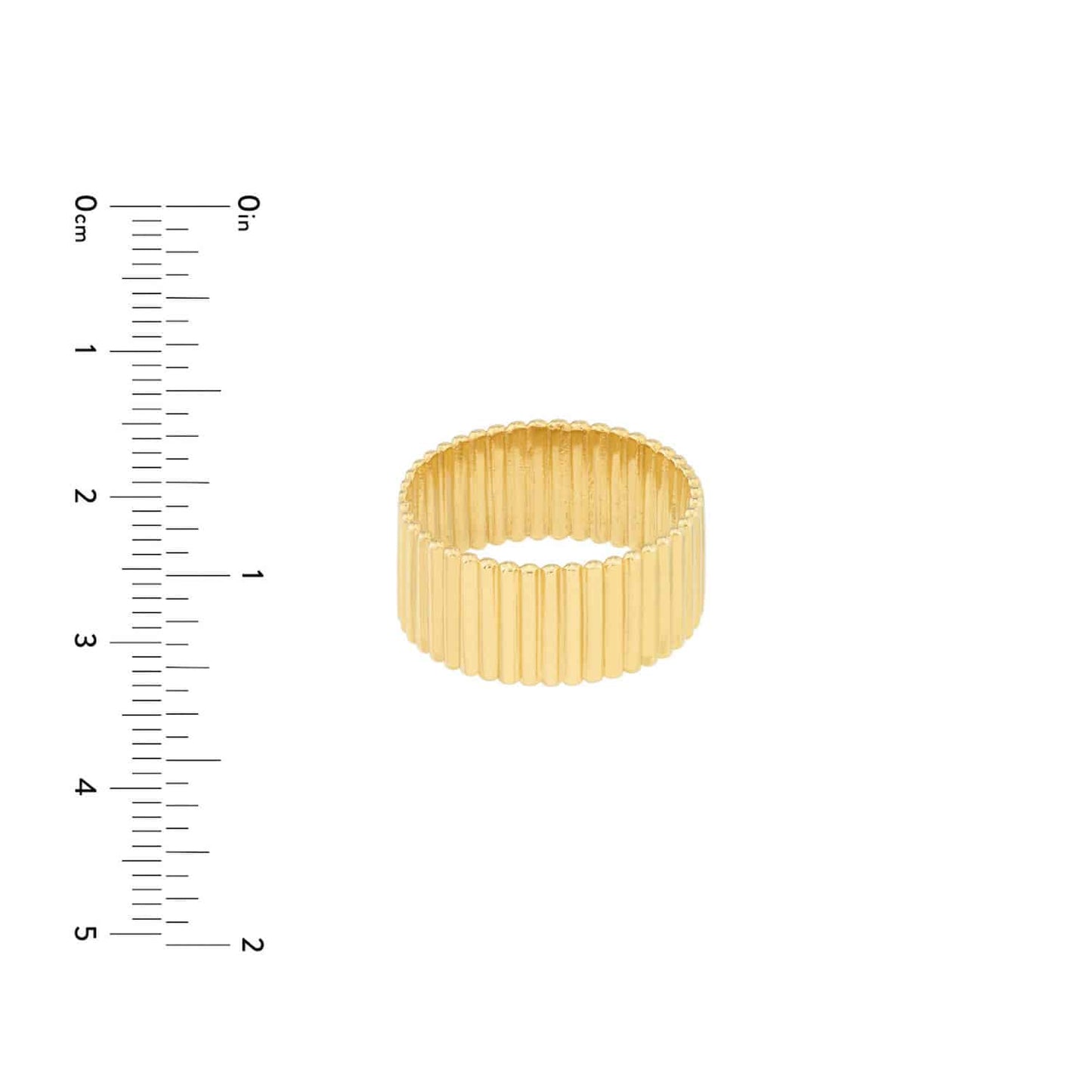 14K Real Gold Ribbed Cigar Wide Band Ring
