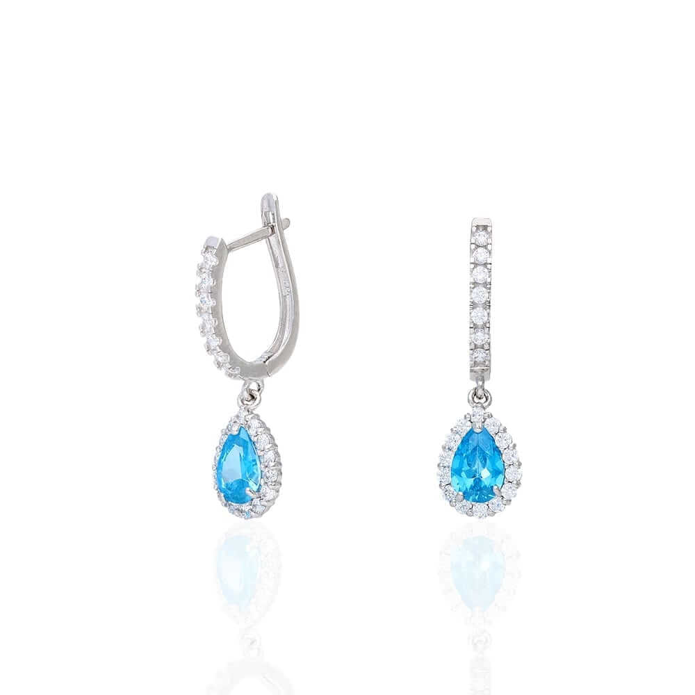 14k Yellow White Gold Birthstone Teardrop Diamond Halo Earrings 1"