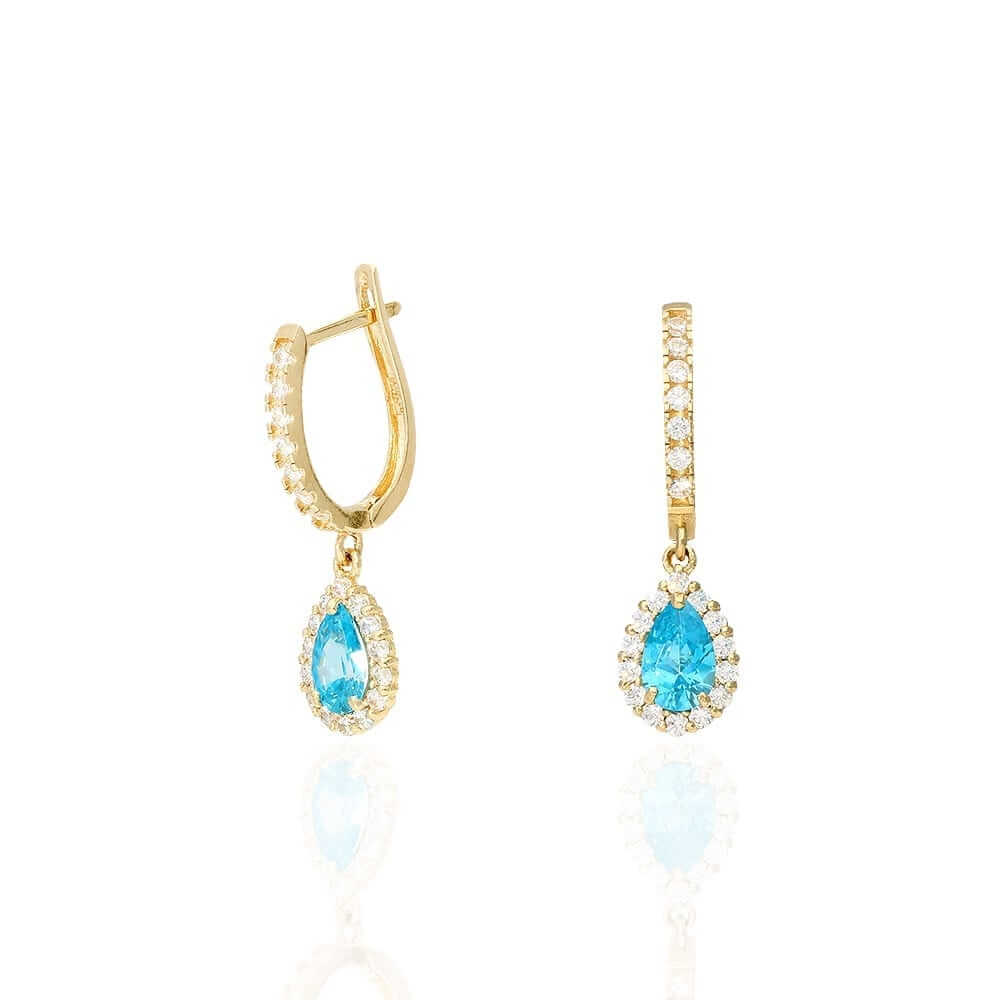 14k Yellow White Gold Birthstone Teardrop Diamond Halo Earrings 1"
