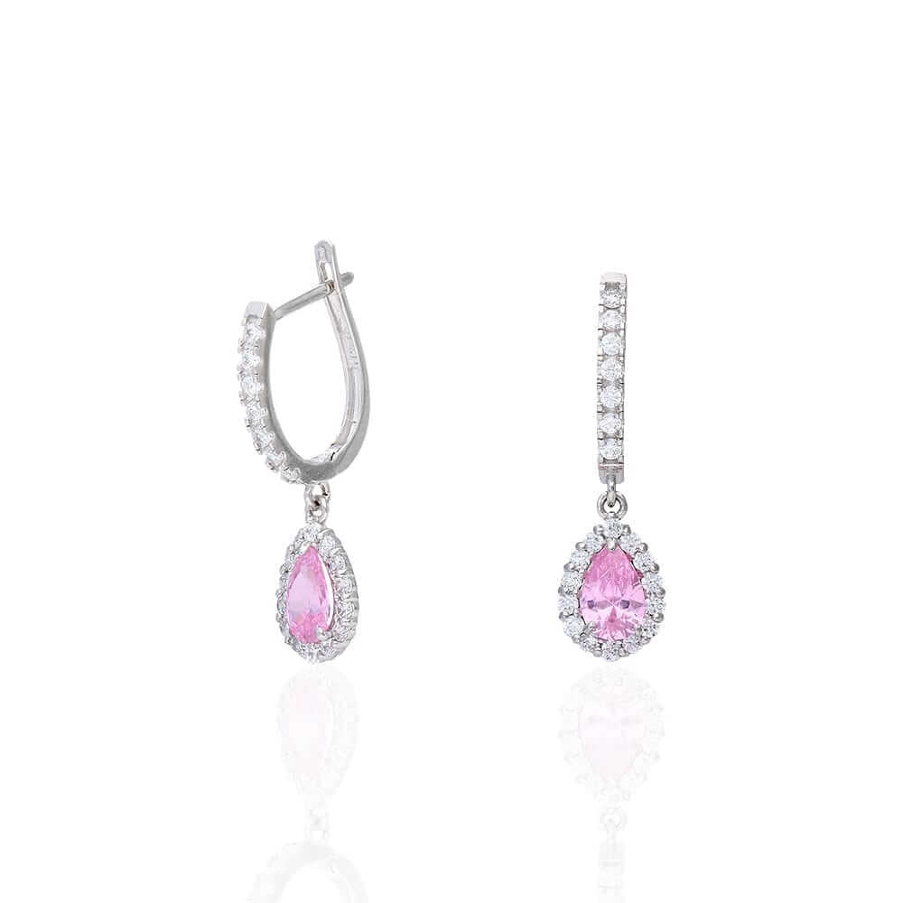 14k Yellow White Gold Birthstone Teardrop Diamond Halo Earrings 1"