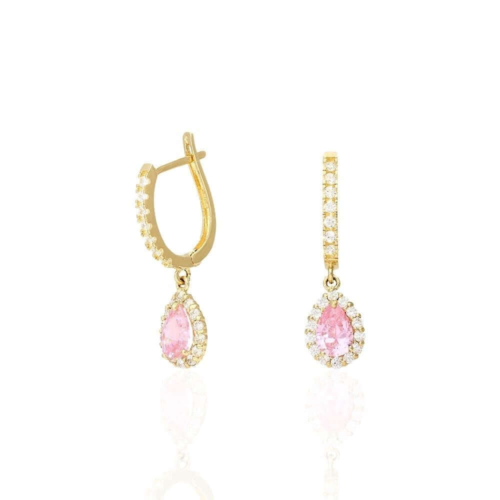 14k Yellow White Gold Birthstone Teardrop Diamond Halo Earrings 1"