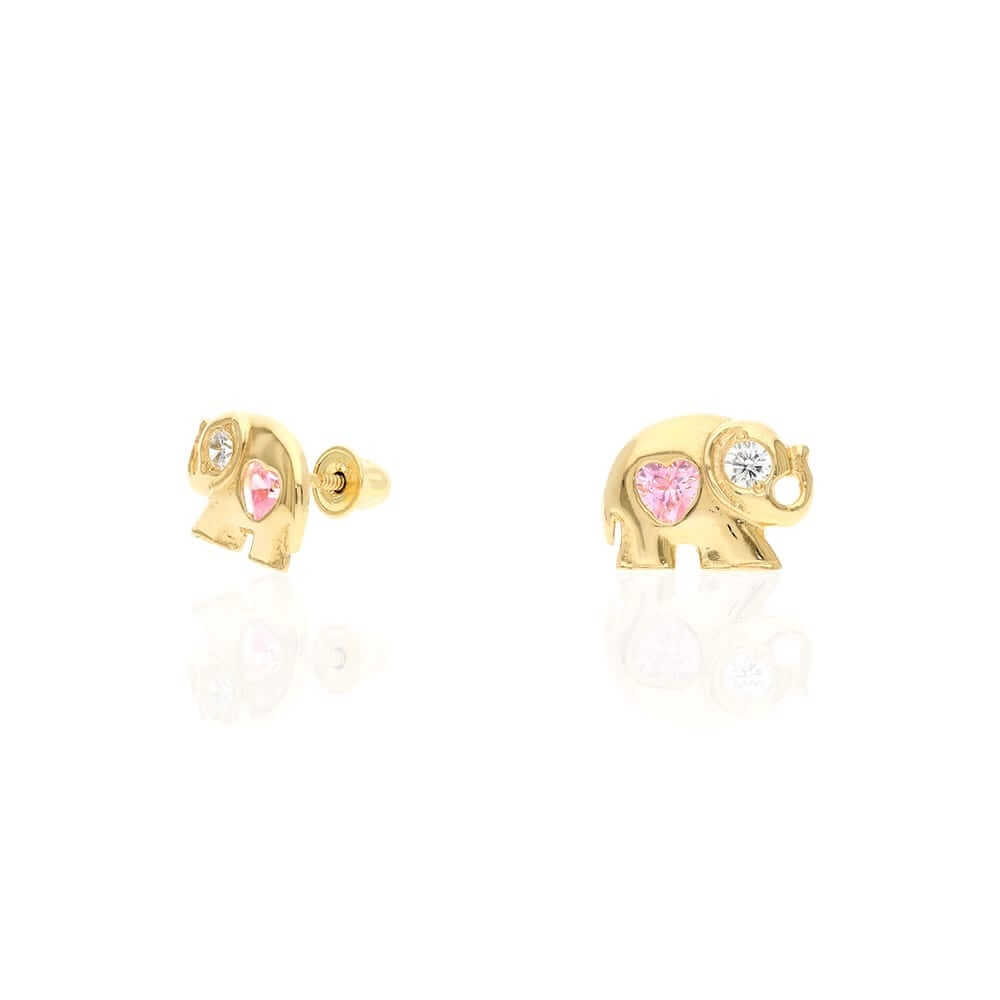 14k Yellow Gold Heart Birthstone Elephant Screw Back Stud Earrings