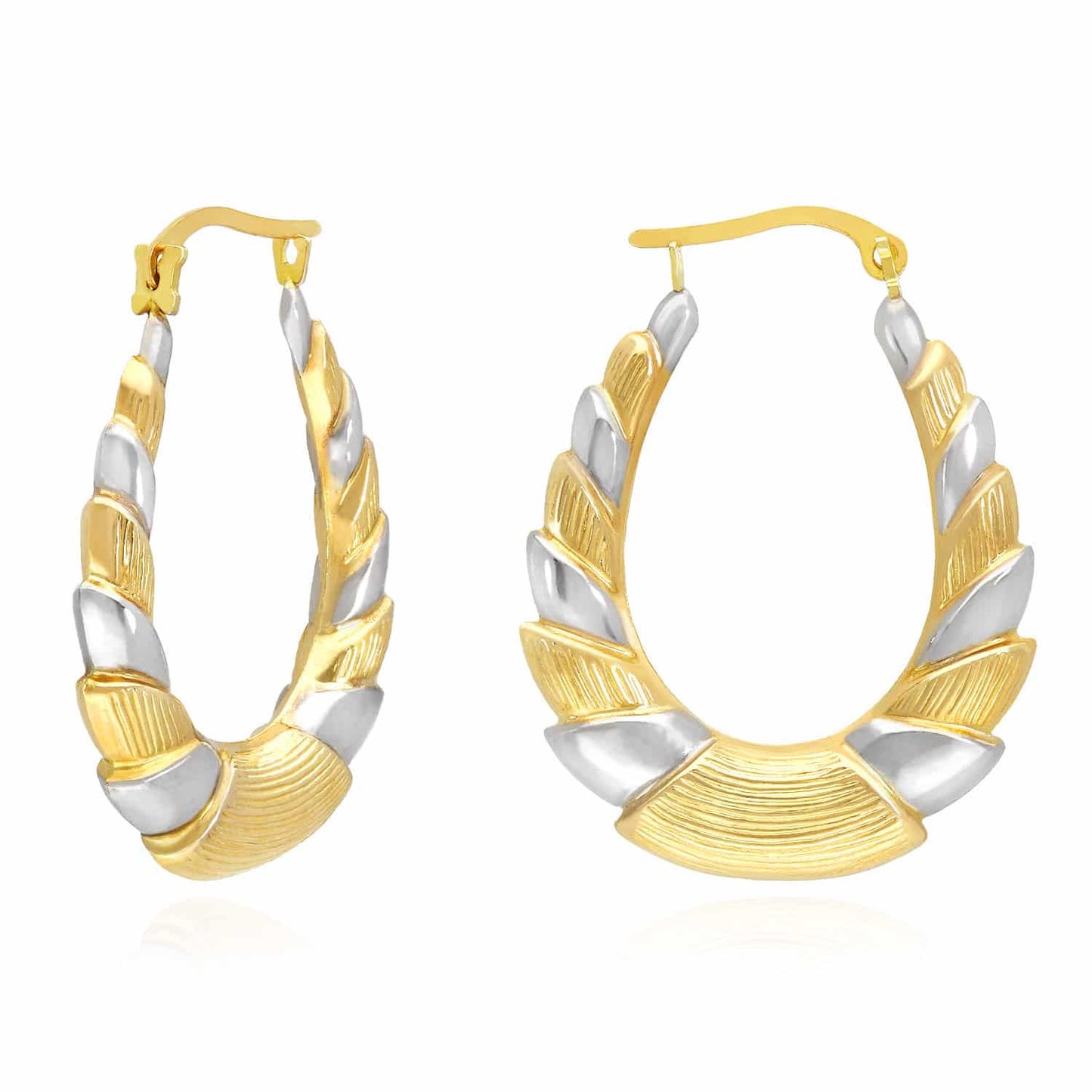 14k Yellow White Gold Two-Tone Croissant Creole Hoop Earrings 30mm