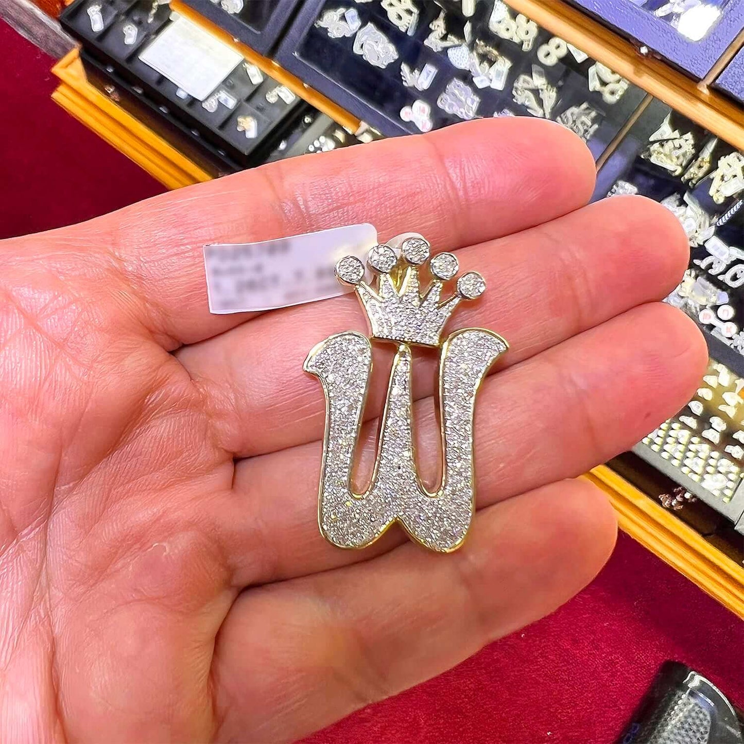 1.1Ct Natural Diamond Crown Alphabet Initial A-Z Pendant 10K Yellow Gold