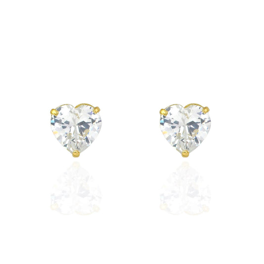 14K Gold 2CTW CZ Heart Love Stud Screw Back Earrings 6mm