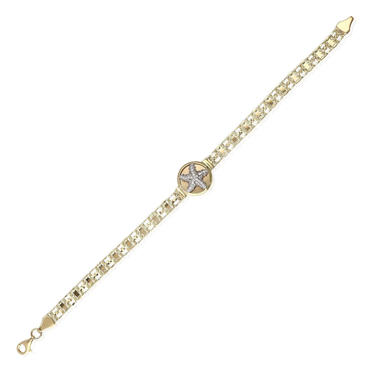 0.70Ct CZ Starfish Central Charm Bismark Bracelet 7.5"