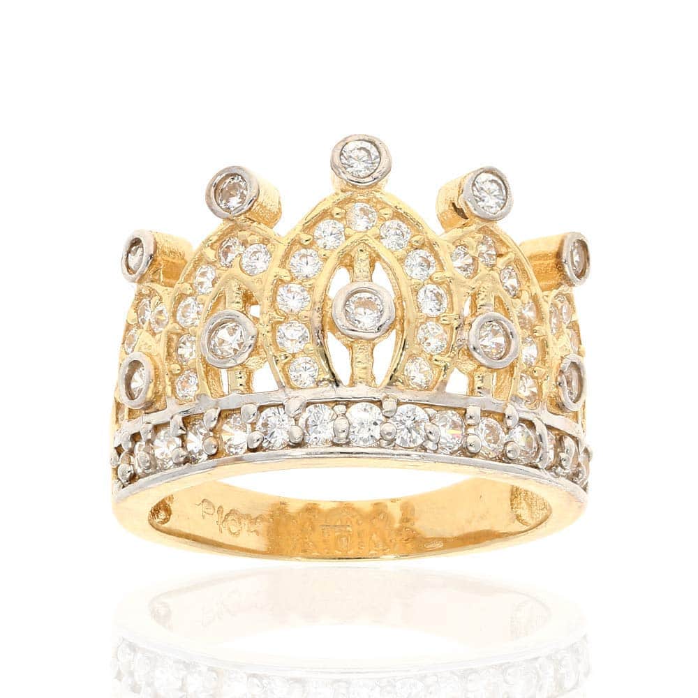10k Gold Yellow Created White Diamond Crown Ring Size 5-8