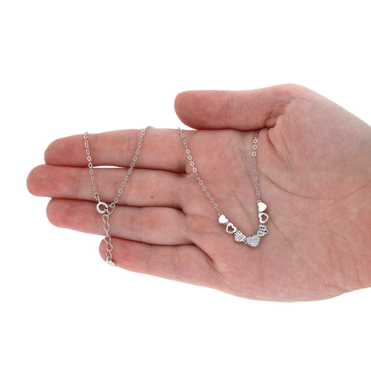 14k Yellow, Rose & White Gold Over 925 Silver CZ Heart Cable Necklace 18"