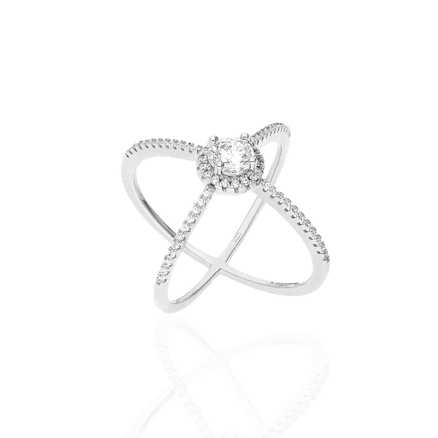 Yellow White Rose Gold Tone White Zirconia Sterling Silver Crisscross Halo Ring
