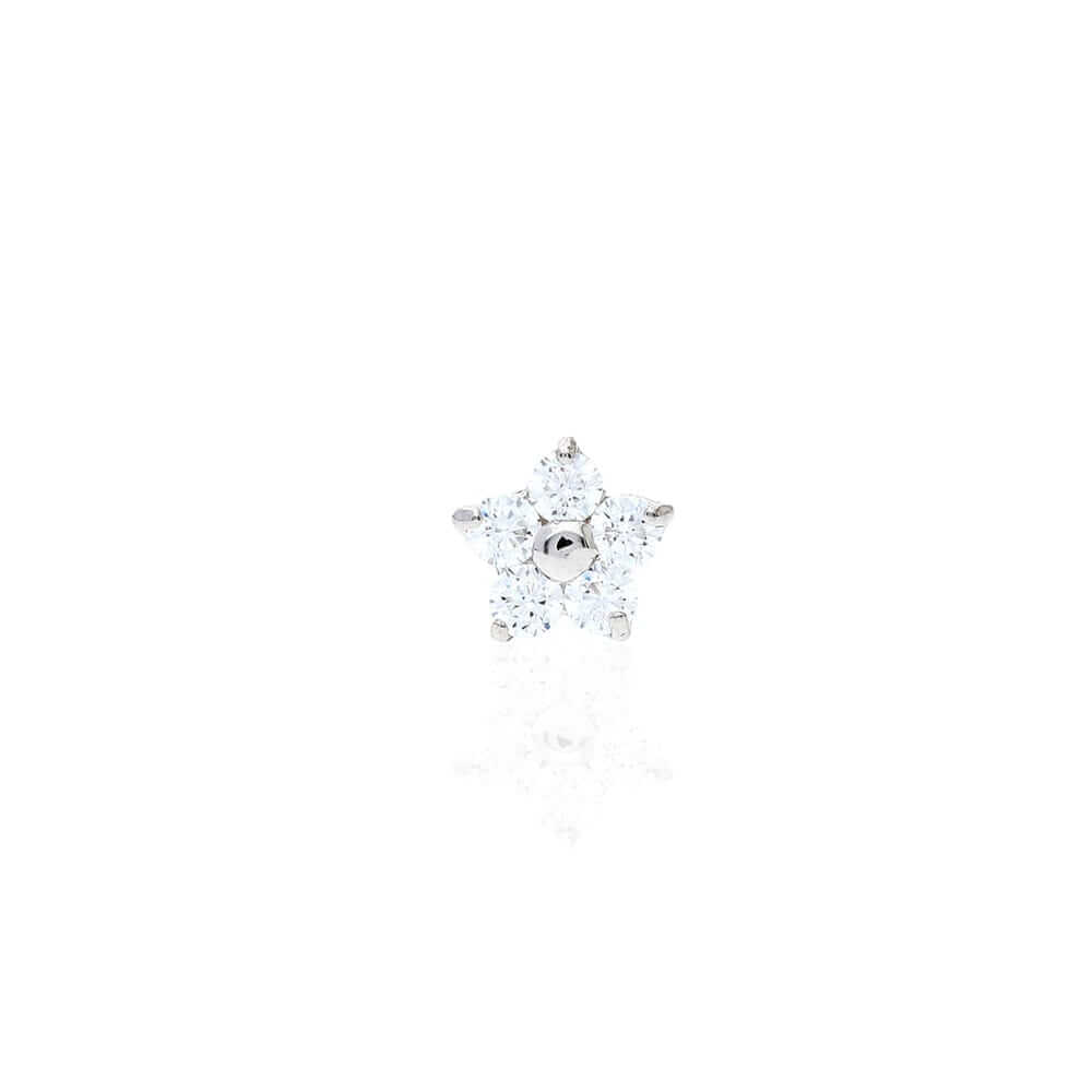 14K White Gold Birthstone Flower Bone Stud 20G Nose Ring