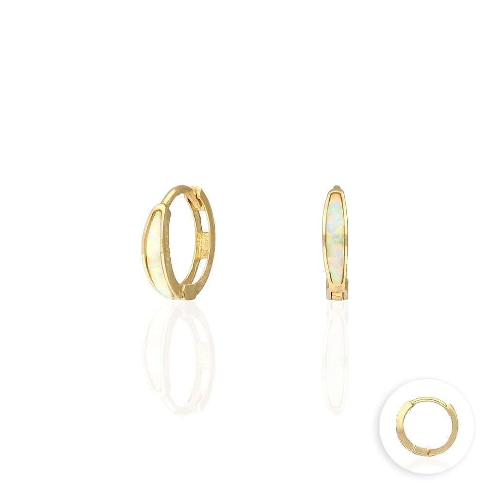 14k Yellow Gold Multicolor Fire Opal Huggie Hoop Earrings 0.4"