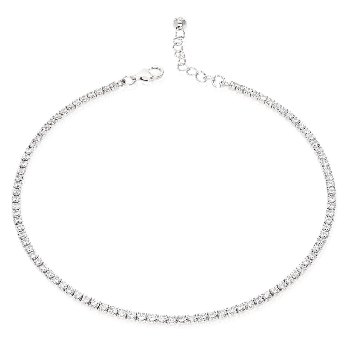 925 Silver CZ Red White Black Blue Tennis Anklet Bracelet 9"-10"