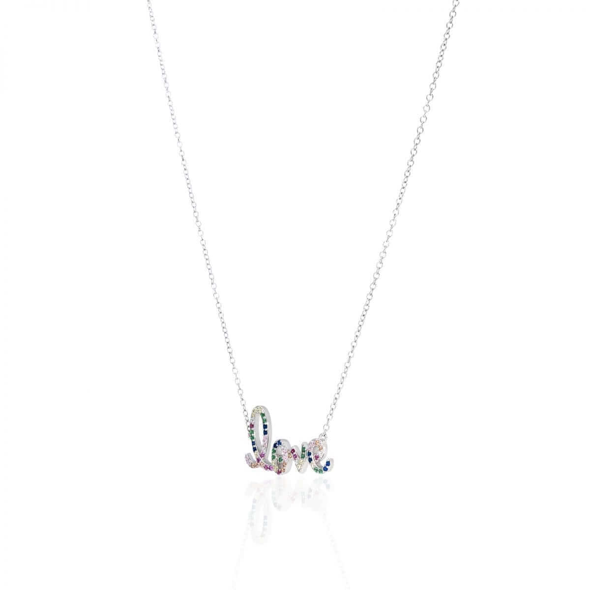 Gold Over Silver 1mm Multicolor CZ Love Necklace 16.5-18" Adjustable