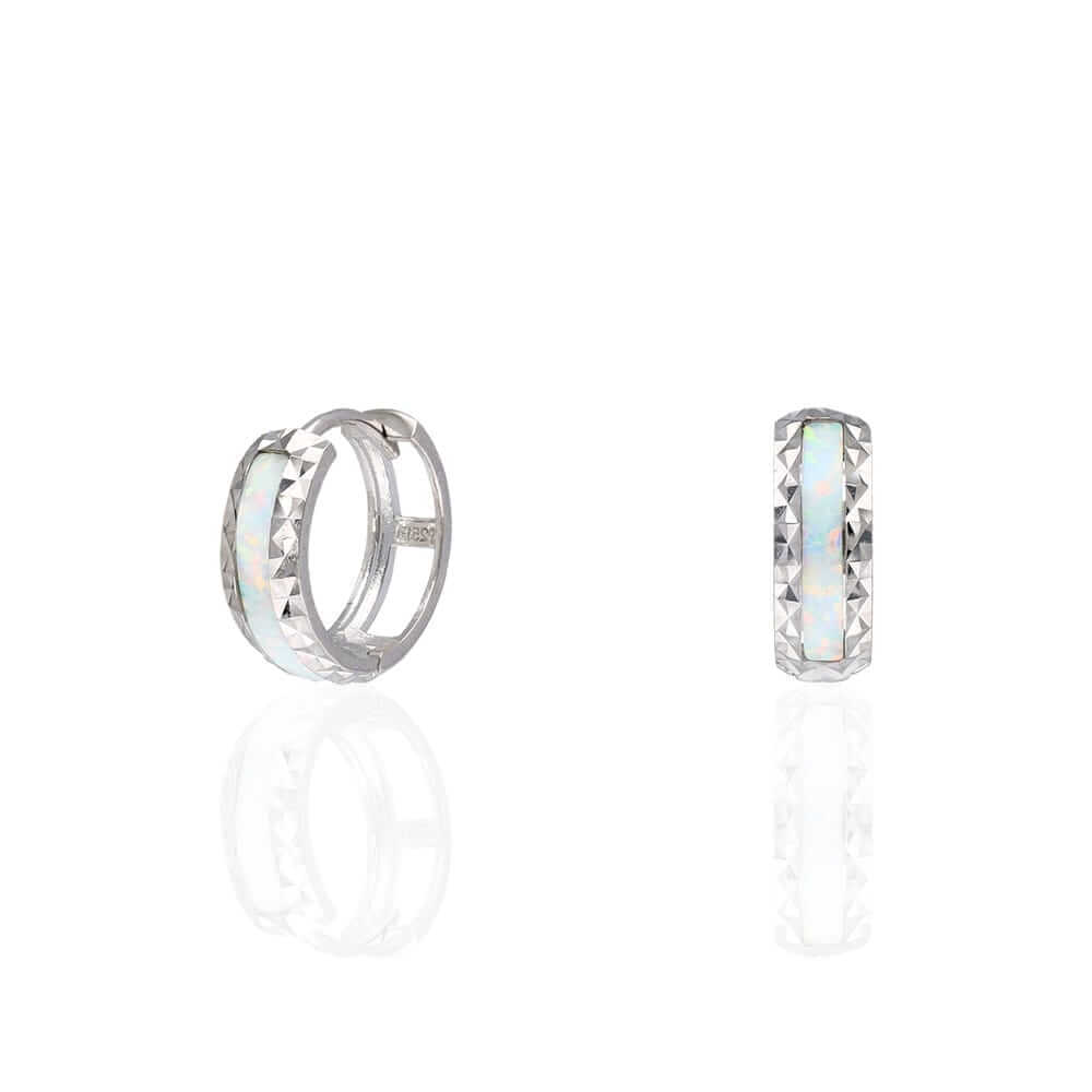 925 Sterling Silver Diamond-Cut Fire Opal Huggie Hoop Earrings 0.55"