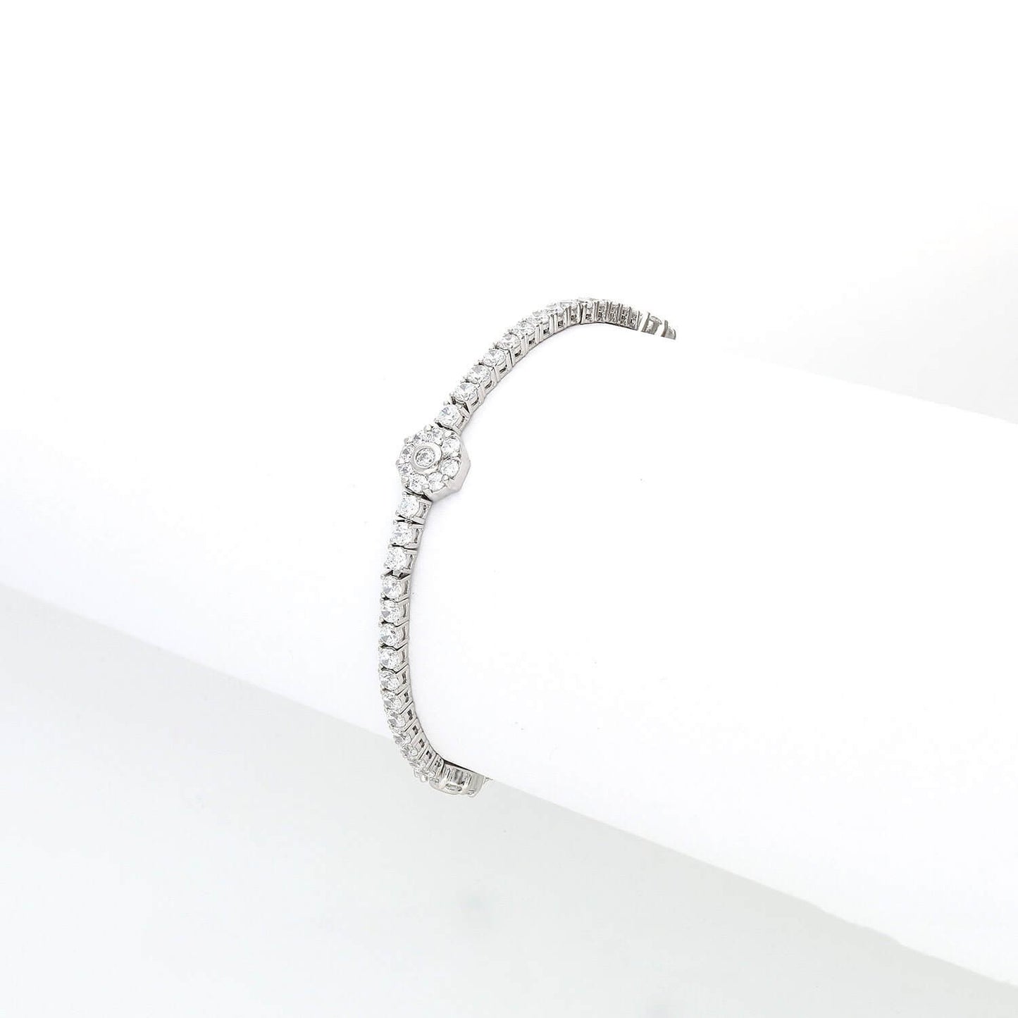 Sterling Silver Emerald Ruby Sapphire Tourmaline Zircon Flower Tennis Bracelet 7"