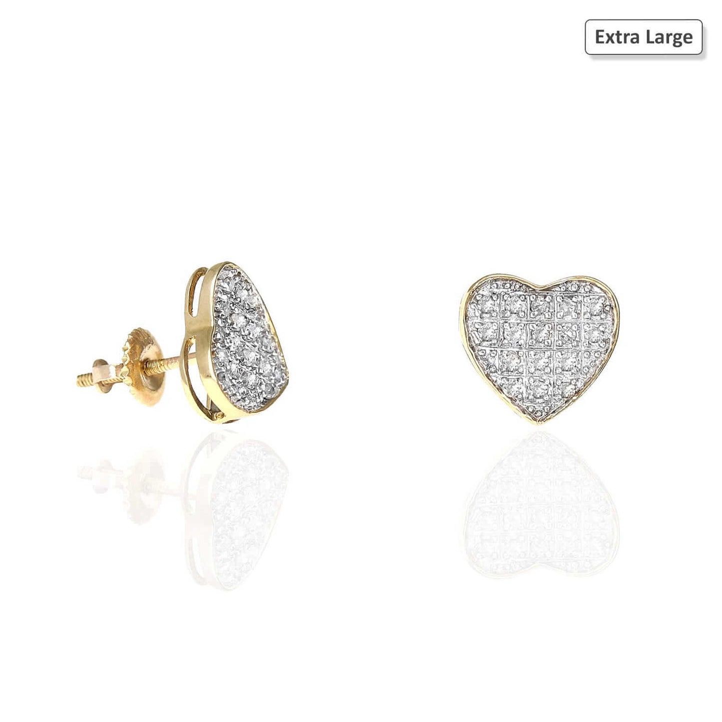 Natural Diamond 10k Yellow Gold Pave Heart Stud Earrings 6.5mm-9mm