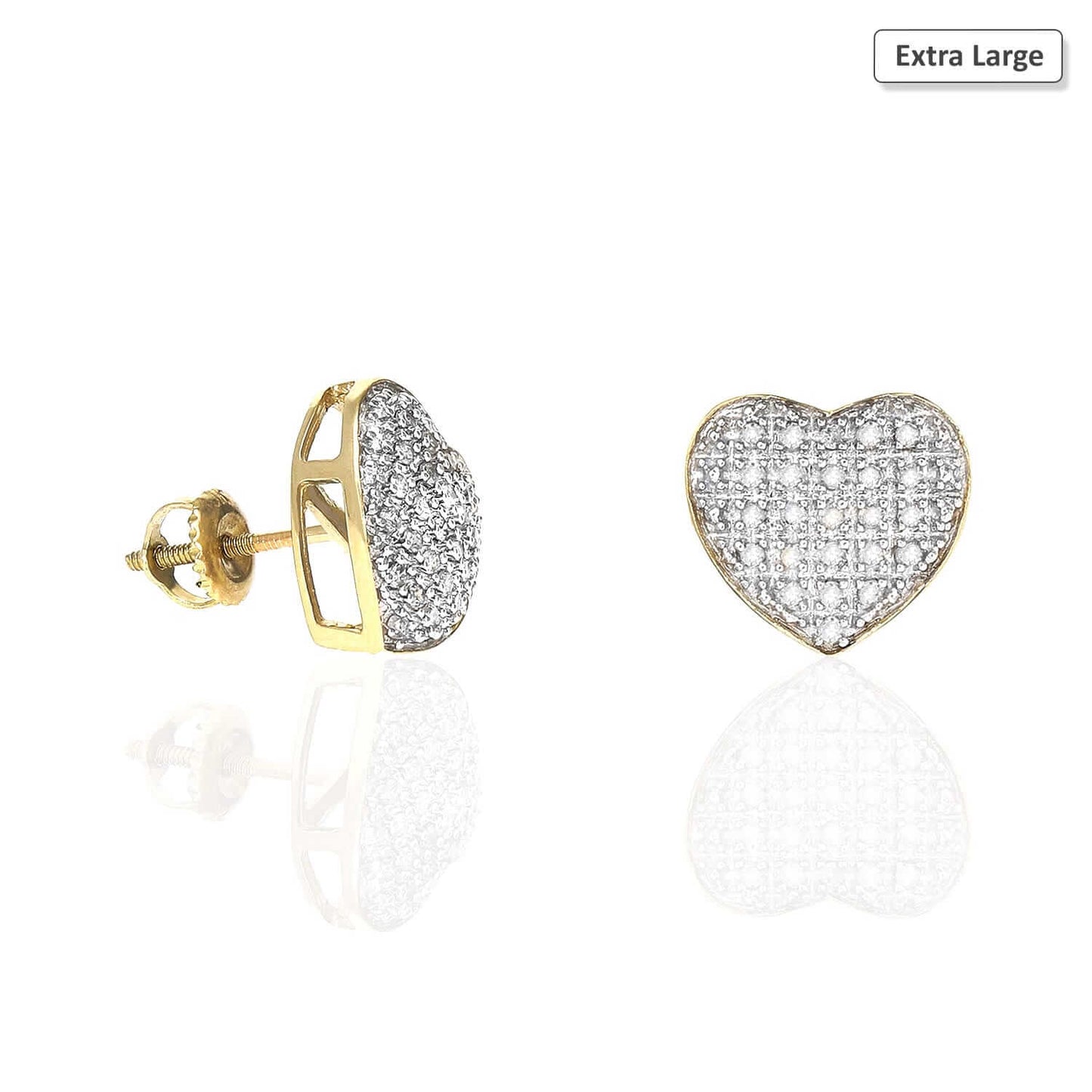 0.10Ct -0.35Ct Natural Diamond Pave Heart Stud Earrings 10k Yellow Gold
