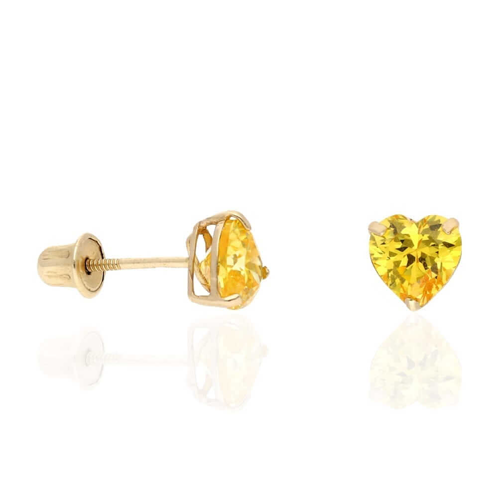 14K Yellow Gold Birthstone Heart Screw Back Stud Earrings 5mm