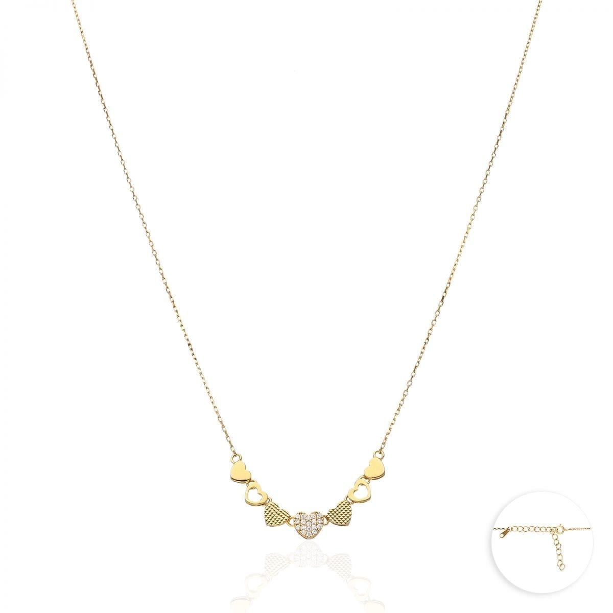 14k Yellow, Rose & White Gold Over 925 Silver CZ Heart Cable Necklace 18"