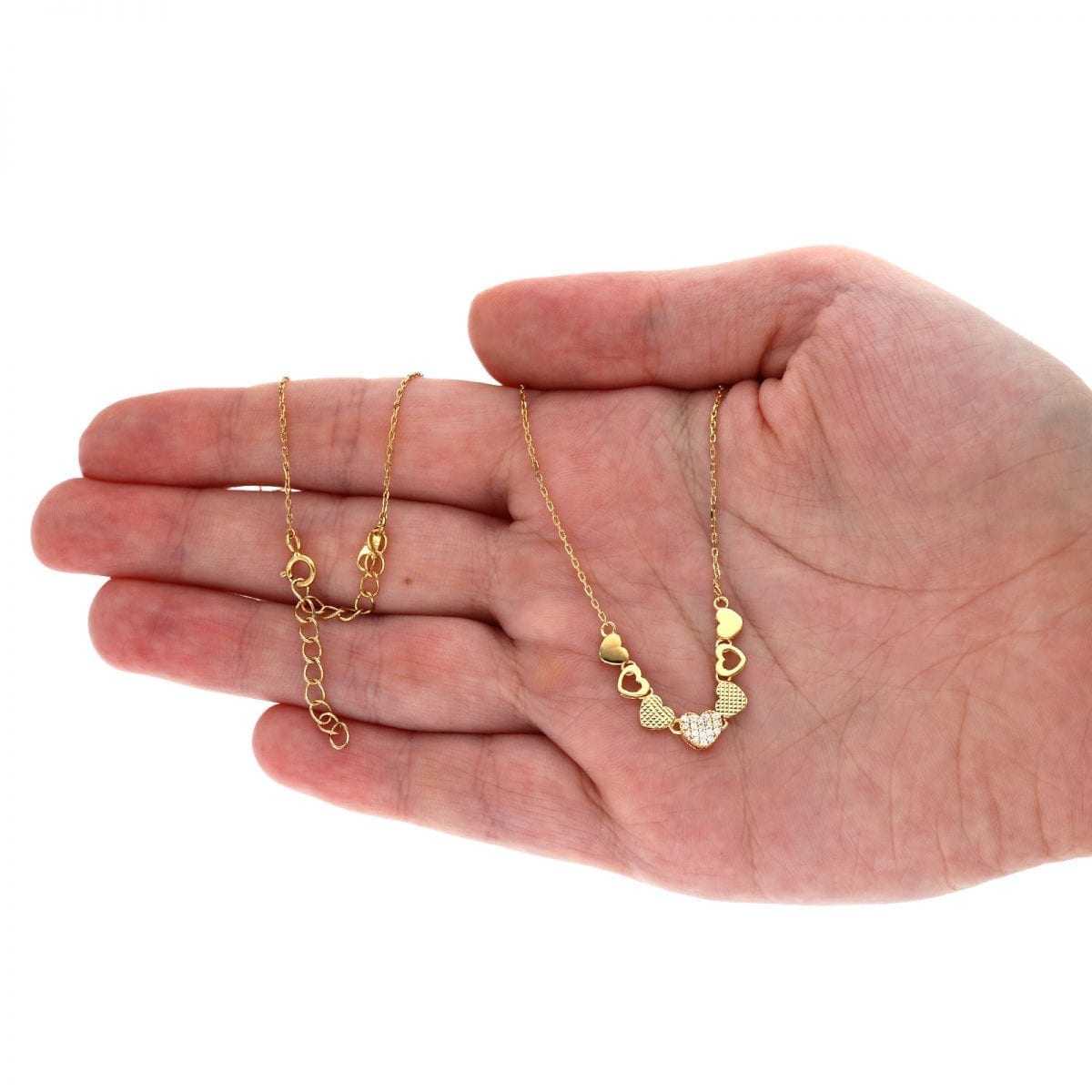 14k Yellow, Rose & White Gold Over 925 Silver CZ Heart Cable Necklace 18"