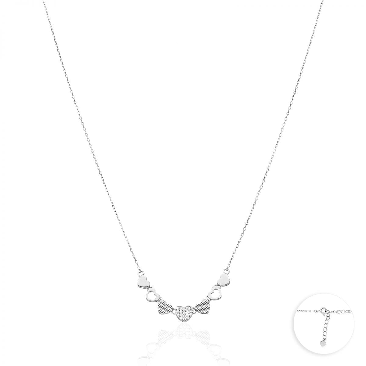 14k Yellow, Rose & White Gold Over 925 Silver CZ Heart Cable Necklace 18"