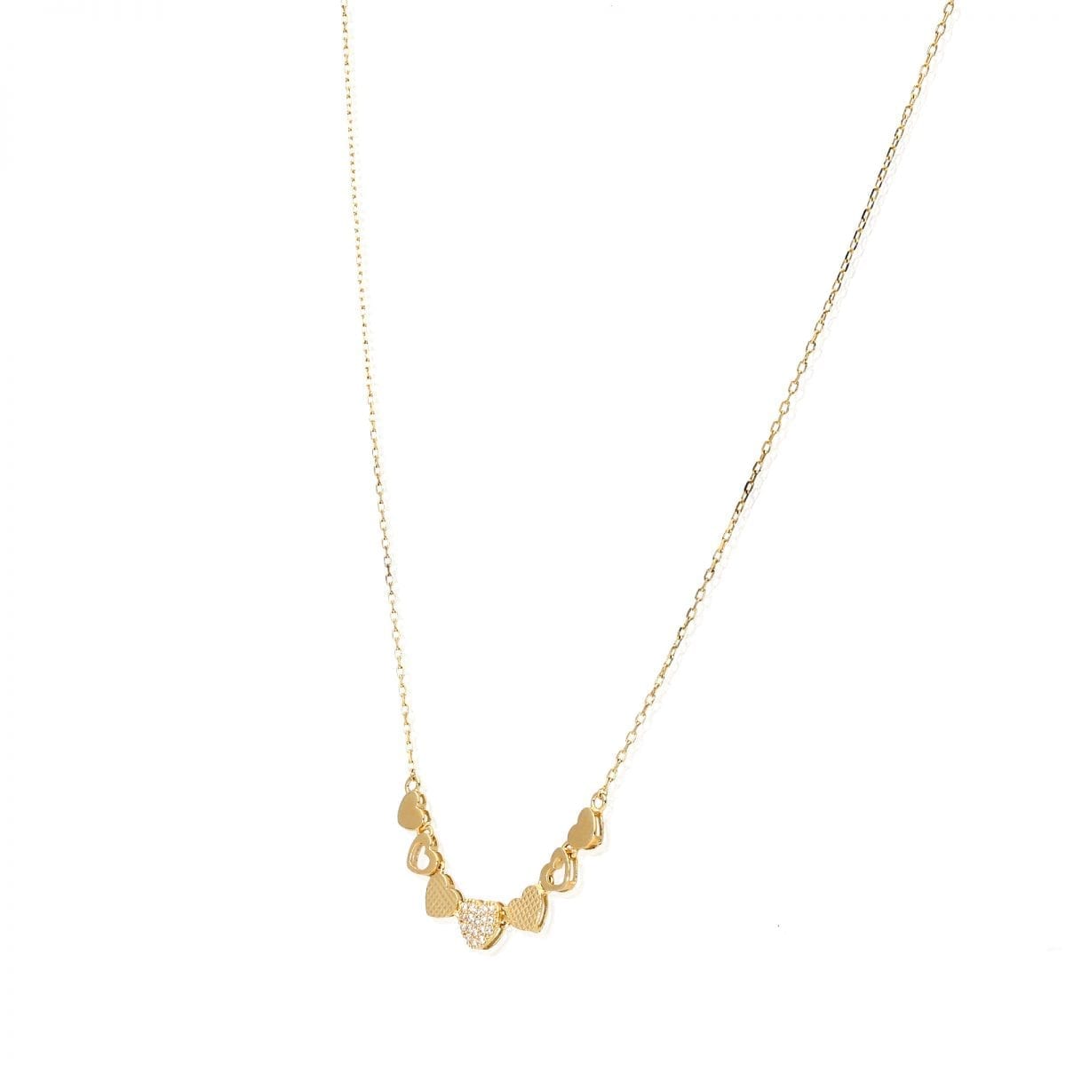 14k Yellow, Rose & White Gold Over 925 Silver CZ Heart Cable Necklace 18"