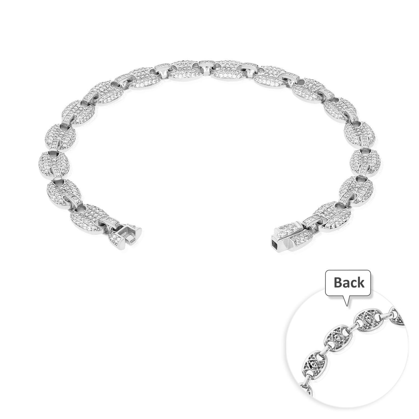 Gold Over 925 Silver CZ 8mm Puffed Mariner Anchor Bracelet 8"-9"