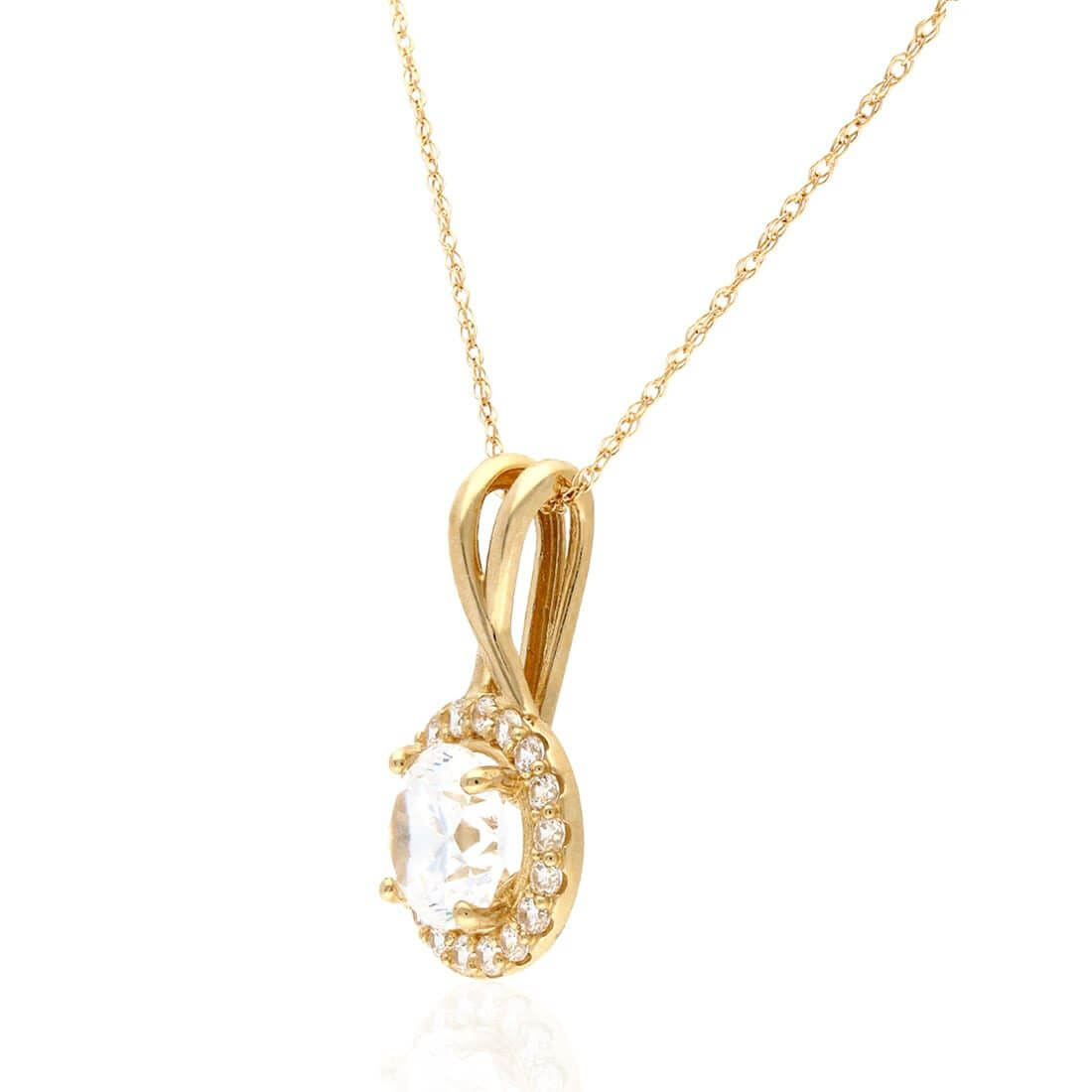1.75CT CZ 14K Yellow White Rose Gold Halo Pendant with 18" Chain