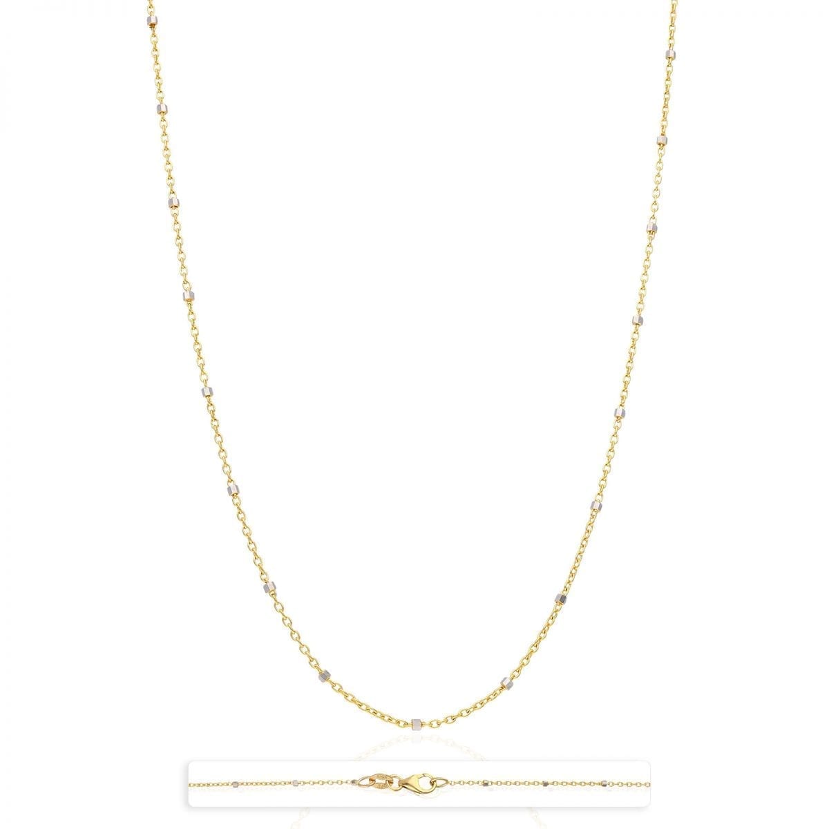 14K Yellow White Rose Gold 1.2mm Cable Saturn Beads Station Chain 16"-20"