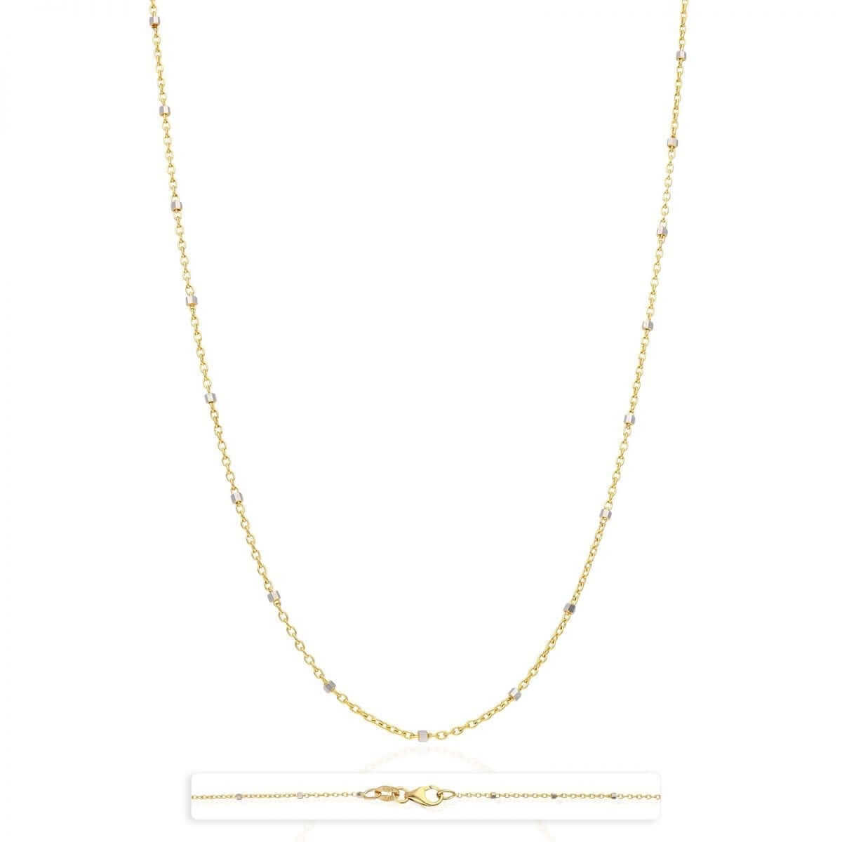 14K Yellow White Rose Gold 1.2mm Cable Saturn Beads Station Chain 16"-20"